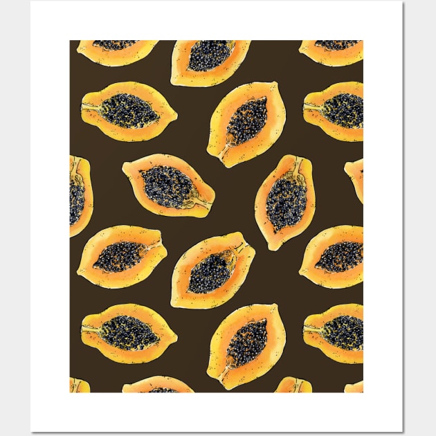 Papaya slices on dark brown Wall Art by katerinamk